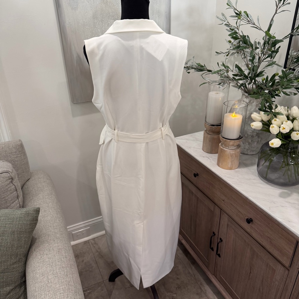 NWT Riva White Double-Breasted Sleeveless Trench Dress - Picture 2 of 14